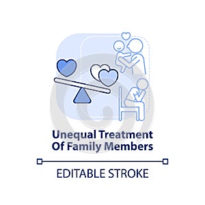 Unequal treatment of family members light blue concept icon