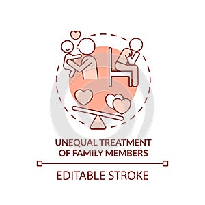 Unequal treatment of family members red concept icon