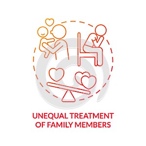 Unequal treatment of family members red gradient concept icon