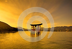 Unesco world heritage shrine gate at dusk