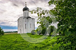 UNESCO World Heritage site. Architectural monument of the 12 century. Church of the Intercession of the Holy Virgin on the Nerl Ri