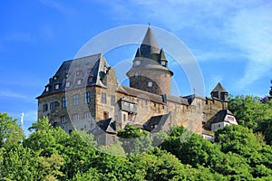 UNESCO World Heritage Site with Burg Stahleck Castle in Evening Light above Bacharach, Rhineland Palatinate, Germany