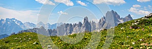 unesco world heritagelarge, dolomites in europe, panorama picture to the gruppo dei cadini torre siorpaes. beautiful