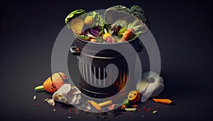 Uneted unused spoiled vegetables throw in the tras. AI generated illustration photo