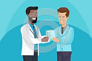 Unethical Male doctor receiving money from patient illustration. Generate Ai