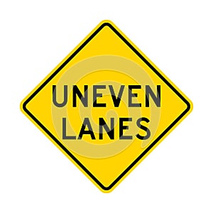 Uneven lanes warning road sign