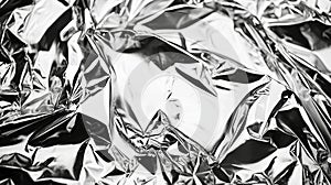 An uneven metallic effect composed of shiny silvergray crumpled foil