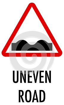 Uneven road sign on white background