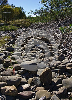 Uneven stony in grey color walking path