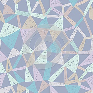 Unevenly drawn triangles and rectangles in powder colors expressionist abstract seamless pattern vector illustration