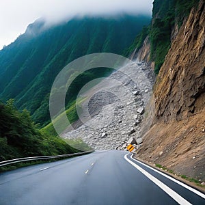 Unexpected rock fall creates dangerous road conditions