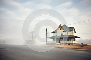 unexplained mist hovering over a desolate spooky home