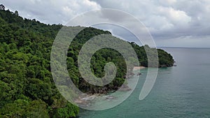 unexplored tropical island beach paradise. Spectacular aerial view flight drone
