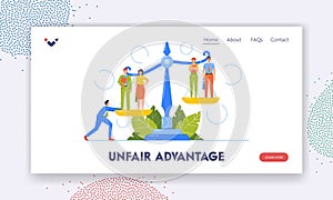 Unfair Advantage Landing Page Template. Inequality, Discrimination, Fairness at Work and Career Ladder Business Concept