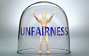 Unfairness can separate a person from the world and lock in an isolation that limits - pictured as a human figure locked inside a