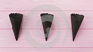 unfilled charcoal waffle cones. High quality photo