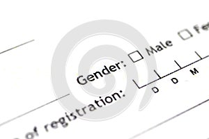 Unfilled gender checkbox close-up photo of official document