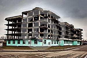 Unfinished apartment block construction in Zimnicea, Romania.