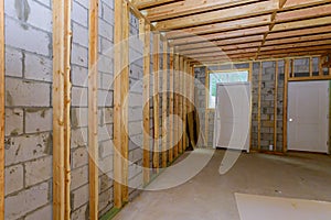 Unfinished basement interior a house under construction home framing