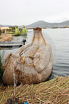 An unfinished boat made of reeds by the native indians of Lake Titicaca in Peru, South america