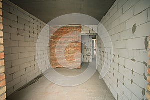 Unfinished building interior, detail of a white room. empty home renovation