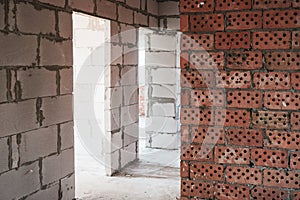 Unfinished building interior, detail of a white room. empty home renovation before concept