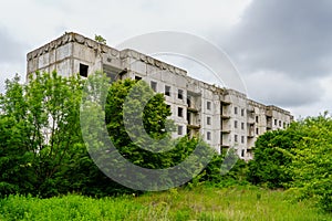 Unfinished building in poor condition. Background with selective focus and copy space
