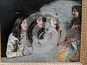 The unfinished canvas of a three men and a boy