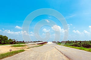 Unfinished of construction of the large concrete bridge of the motorway elevation for the development of travel from Thailand to