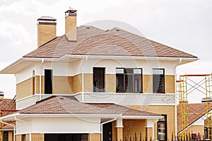 Unfinished european house of brick, still under construction.