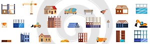 Unfinished house construction icons set cartoon vector. Stages level
