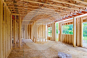 Unfinished of interior view of a house residential construction framing against