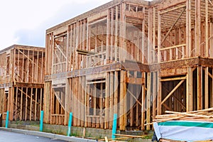Unfinished of interior view of a house residential construction framing against