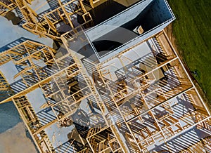 Unfinished of interior view of a house residential construction framing against