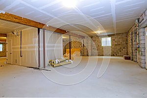 Unfinished new build interior construction basement renovation