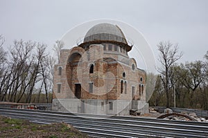 Unfinished Orthodox church of red brick.