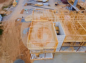 Unfinished of view of a house residential construction framing against