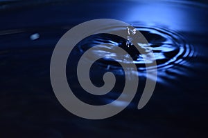 Unfocused picture dark blue water drop waves background.