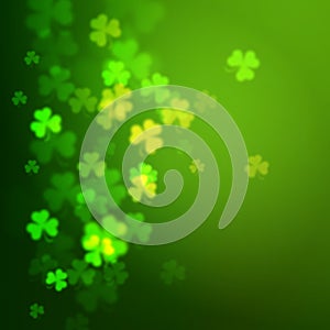 Unfocused shamrock leaves, Saint Patricks Day vector background