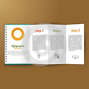 Unfolded paper notepad with infographic steps elements illustration