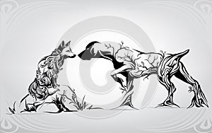 Unforeseen meeting on hunting. vector illustration