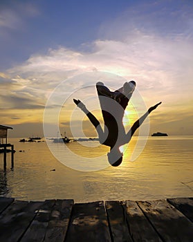 Unforgettable moments of a beautiful sunset jump in Indonesia