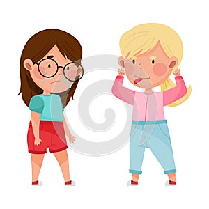 Unfriendly Girl Showing Tongue and Teasing Her Crying Agemate Vector Illustration photo