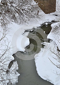 Unfrozen river in winter