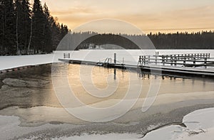 Unfrozen swimming place in winter