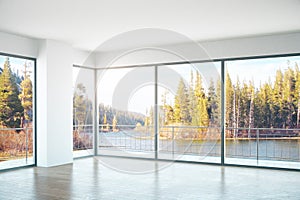 Unfurnished interior with landscape view