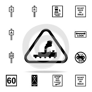 unguarded railway crossing icon. Railway Warnings icons universal set for web and mobile