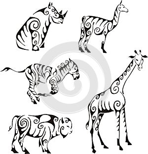 Ungulates animals in tribal style