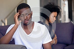 Unhappy black husband think of separation after fight