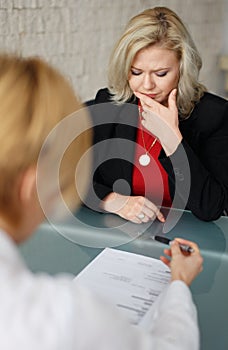 Unhappy blonde woman in bankrupt